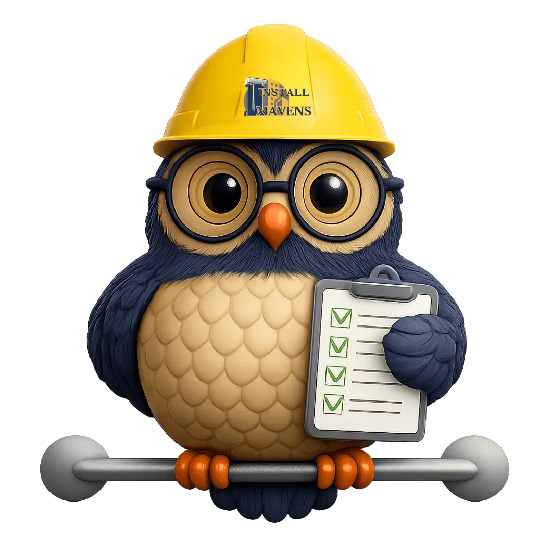 SAGE, the Install Mavens owl inspector, holding a home safety checklist